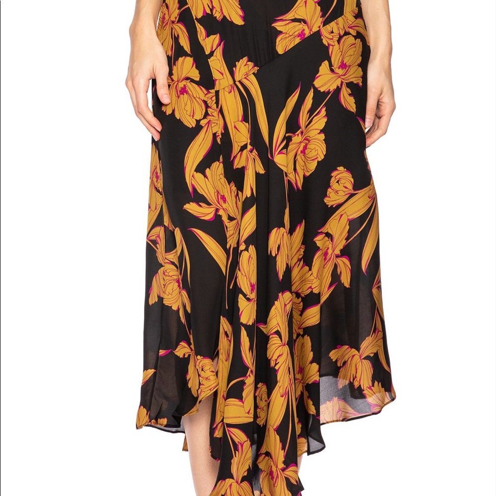 A.L.C Liv-A-Line Floral Print silk midi skirt